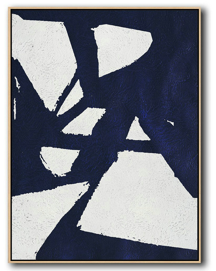 Oversized Canvas Art On Canvas,Buy Hand Painted Navy Blue Abstract Painting Online,Hand Paint Abstract Painting #F9D8
